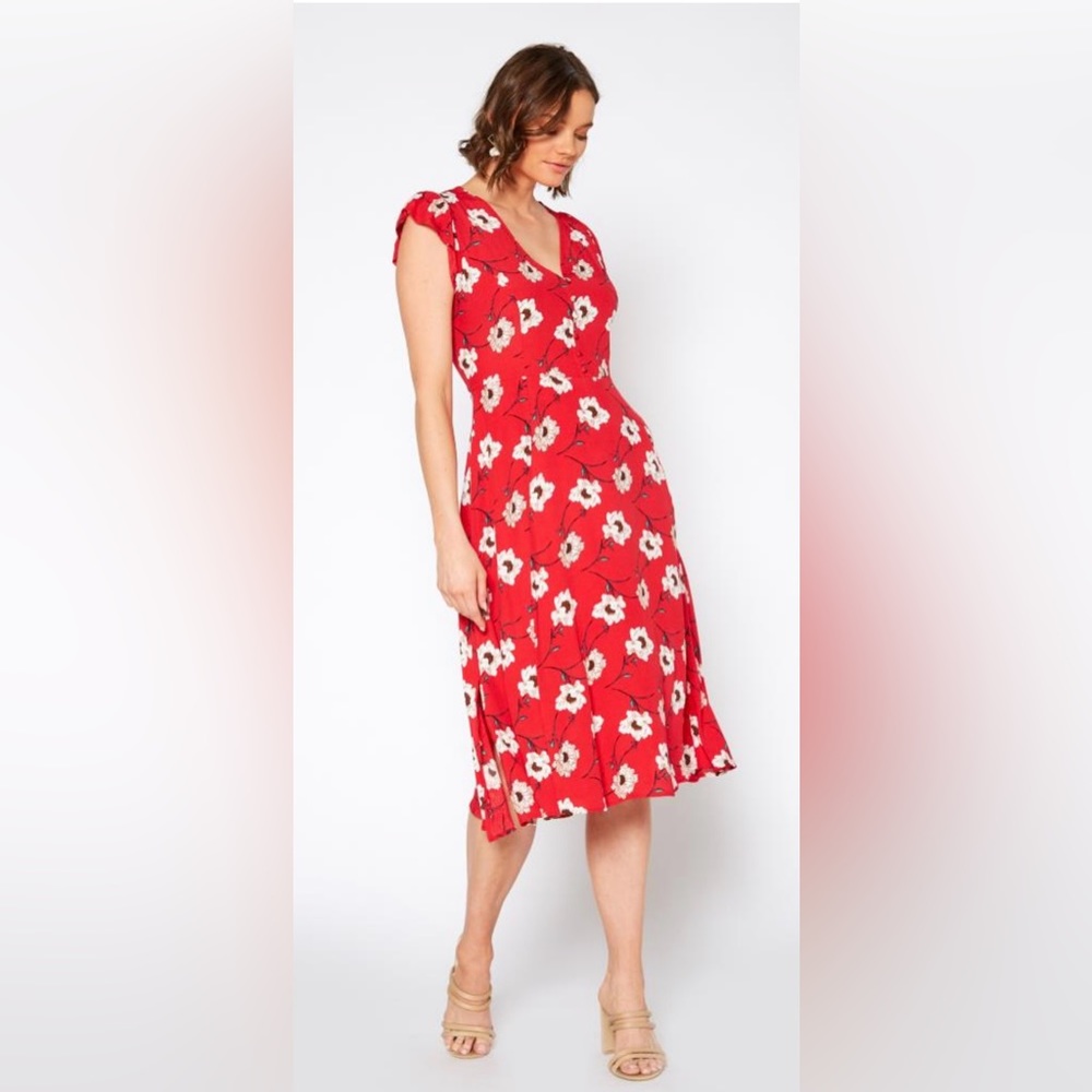 NWT Pleione Button Front V-Neck Flower Print Dress-Size Medium - Picture 2 of 12